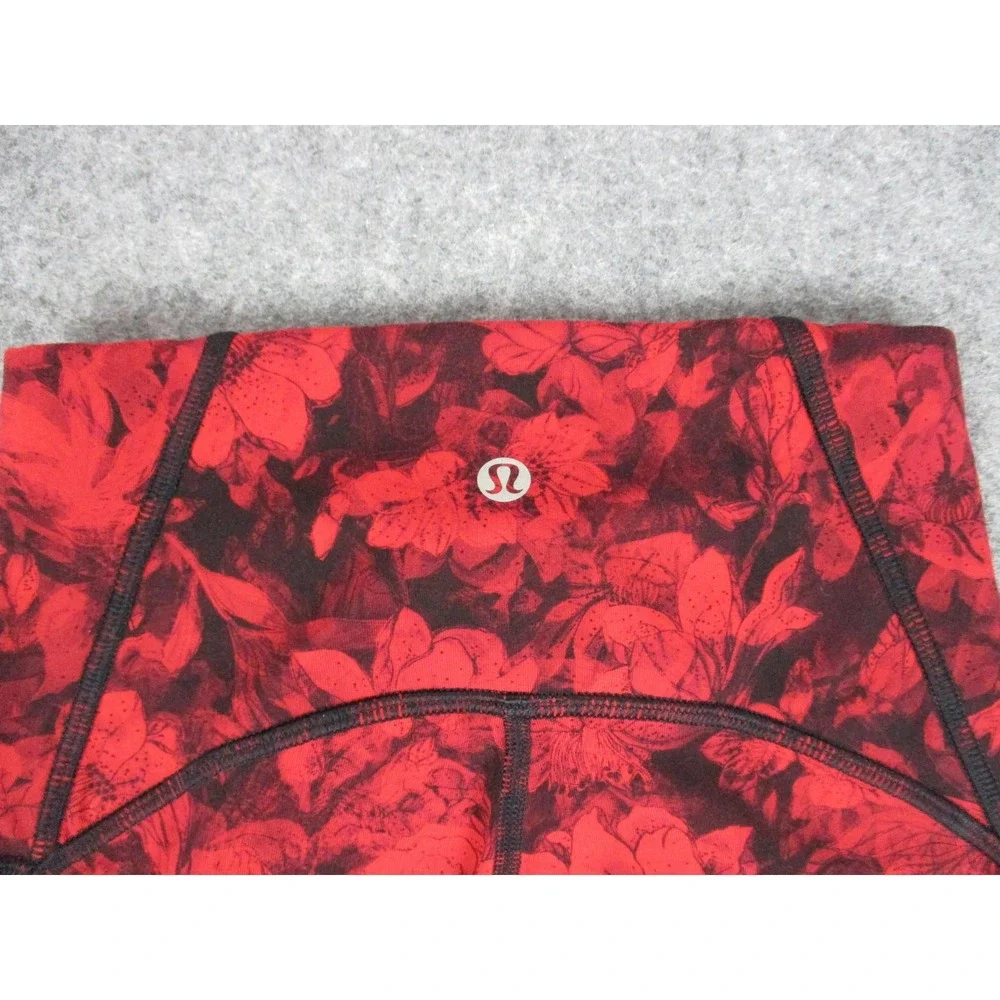 Lululemon Pants Womens 2 Red Black Train Times Floral Fast Pace Crop Leggings